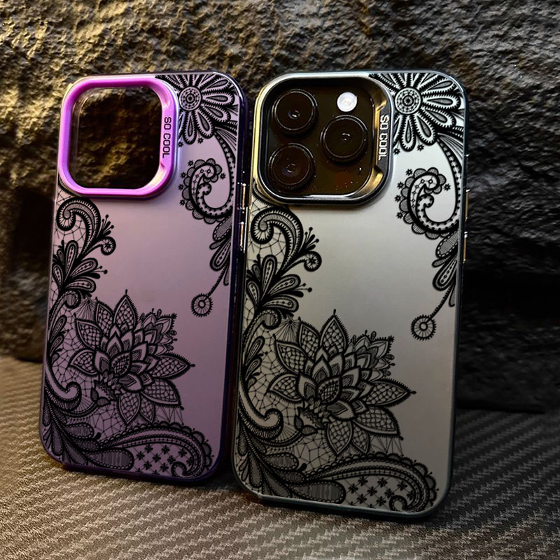 Phone Accessories For Girls - Black lace print New Hot Electroplate